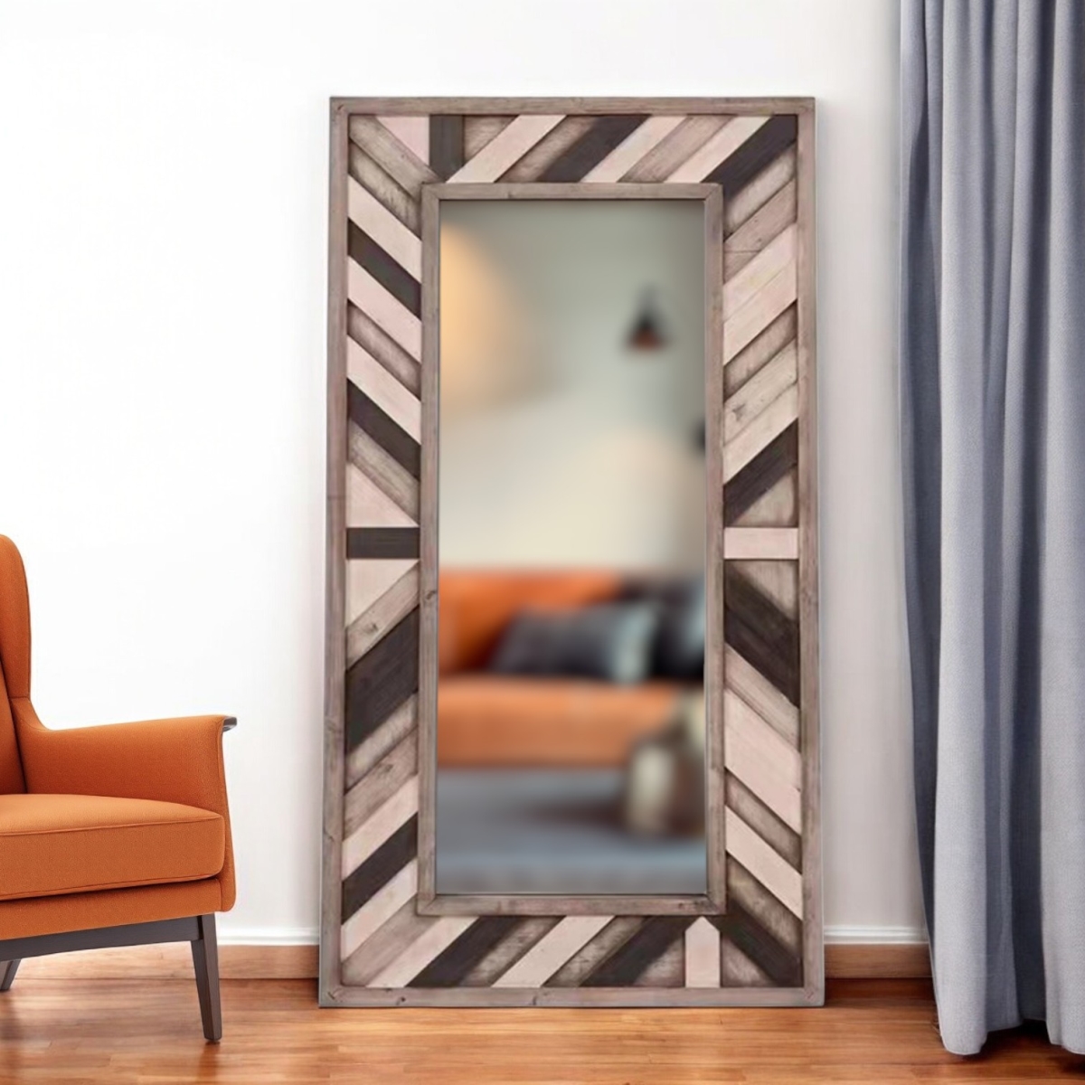 415091 71 in. Ivory & Gray Wood Framed Leaning Accent Mirror