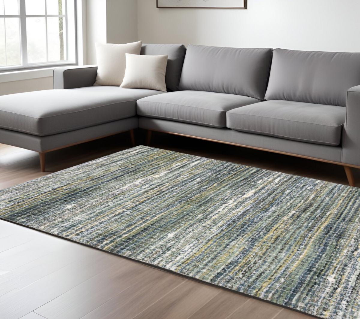 575066 7 x 10 ft. Geometric Distressed Rectangle Area Rug, Green & Blue