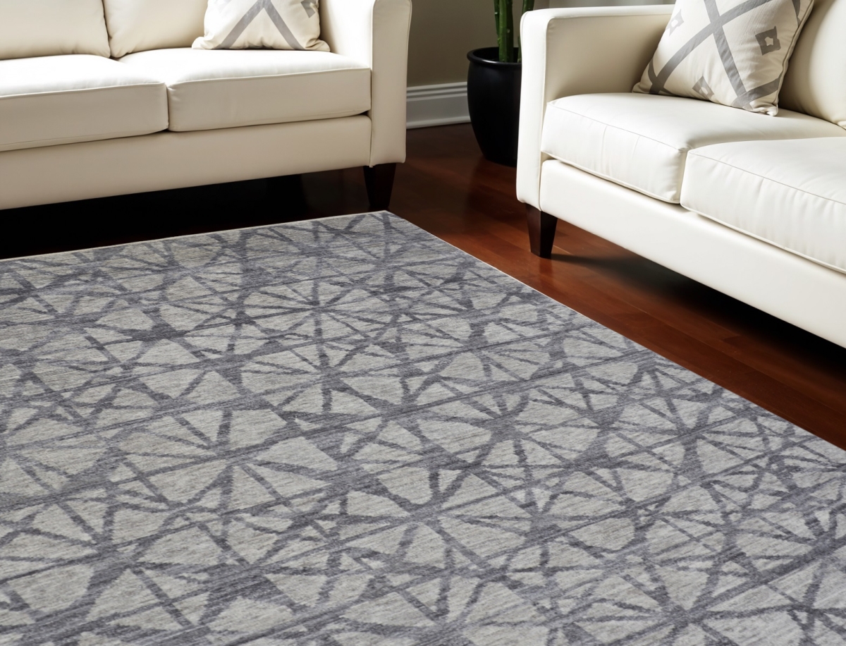 565948 10 x 14 ft. Wool Geometric Hand Knotted Rectangle Area Rug, Gray