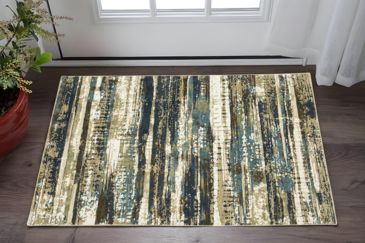 575372 3 x 5 ft. Abstract Rectangle Area Rug, Beige & Blue