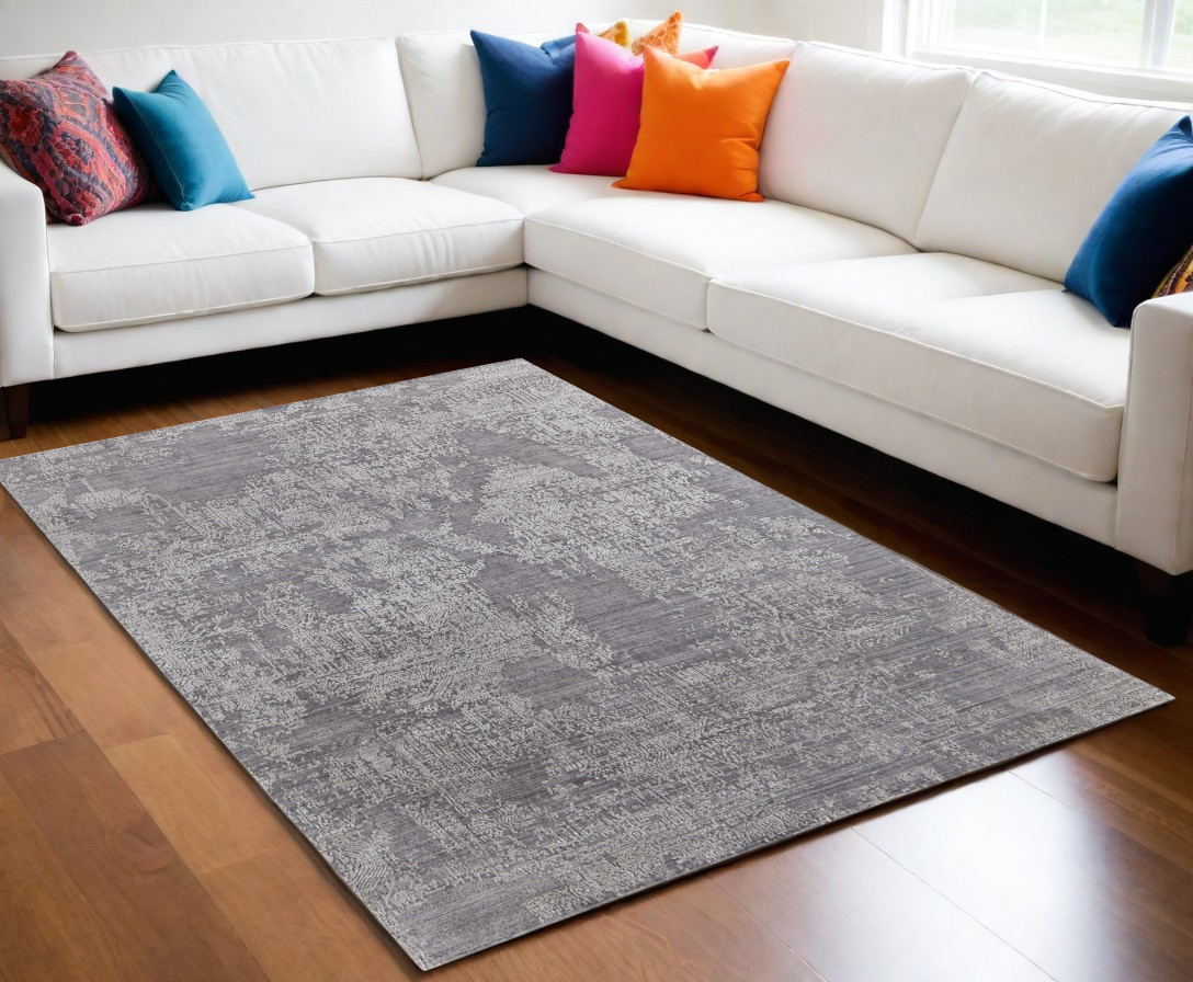 566855 5 x 8 ft. Abstract Hand Woven Worn Faded Rectangle Area Rug, Gray