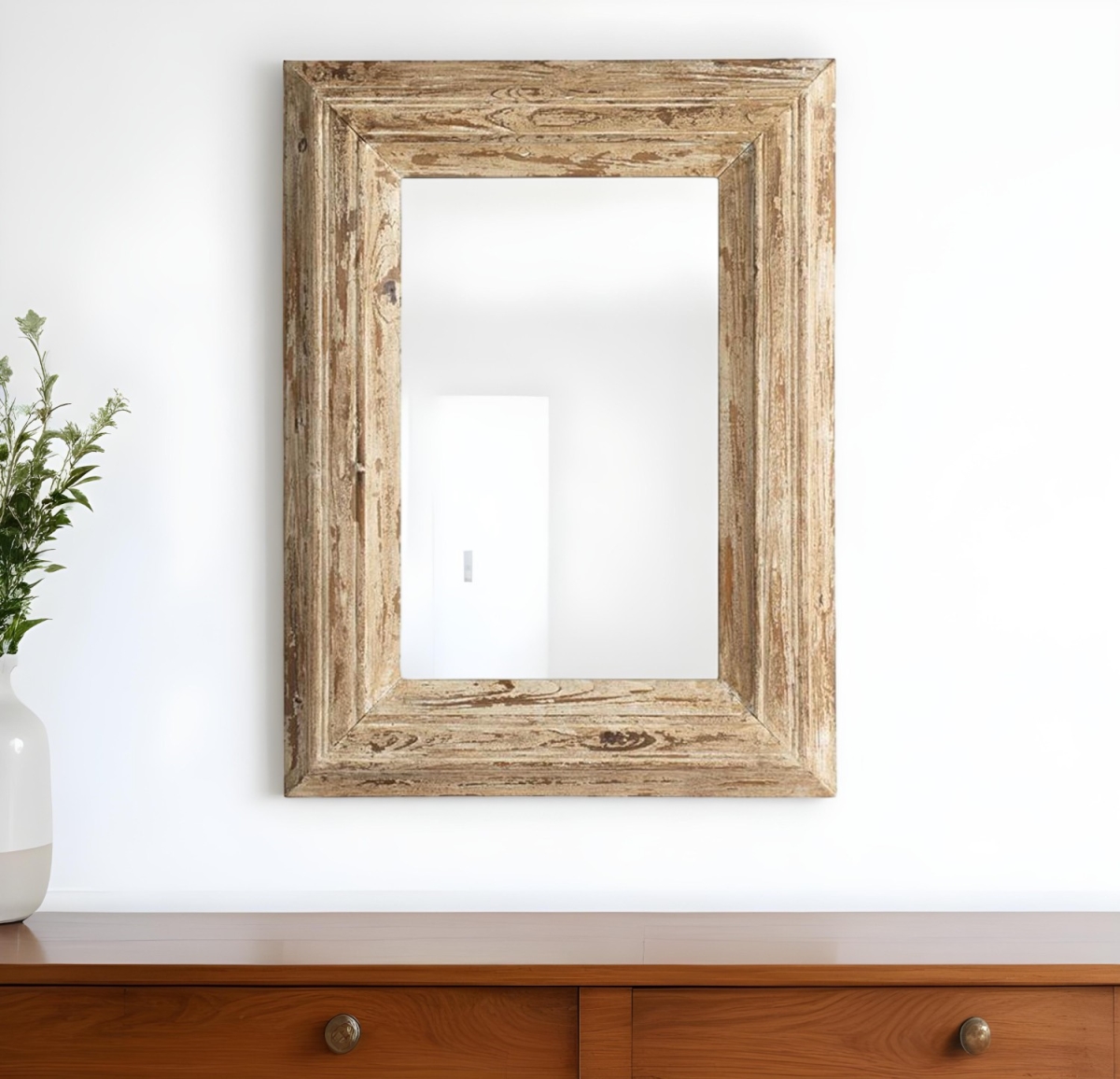 484996 39 in. Natural Distressed Wood Framed Accent Mirror