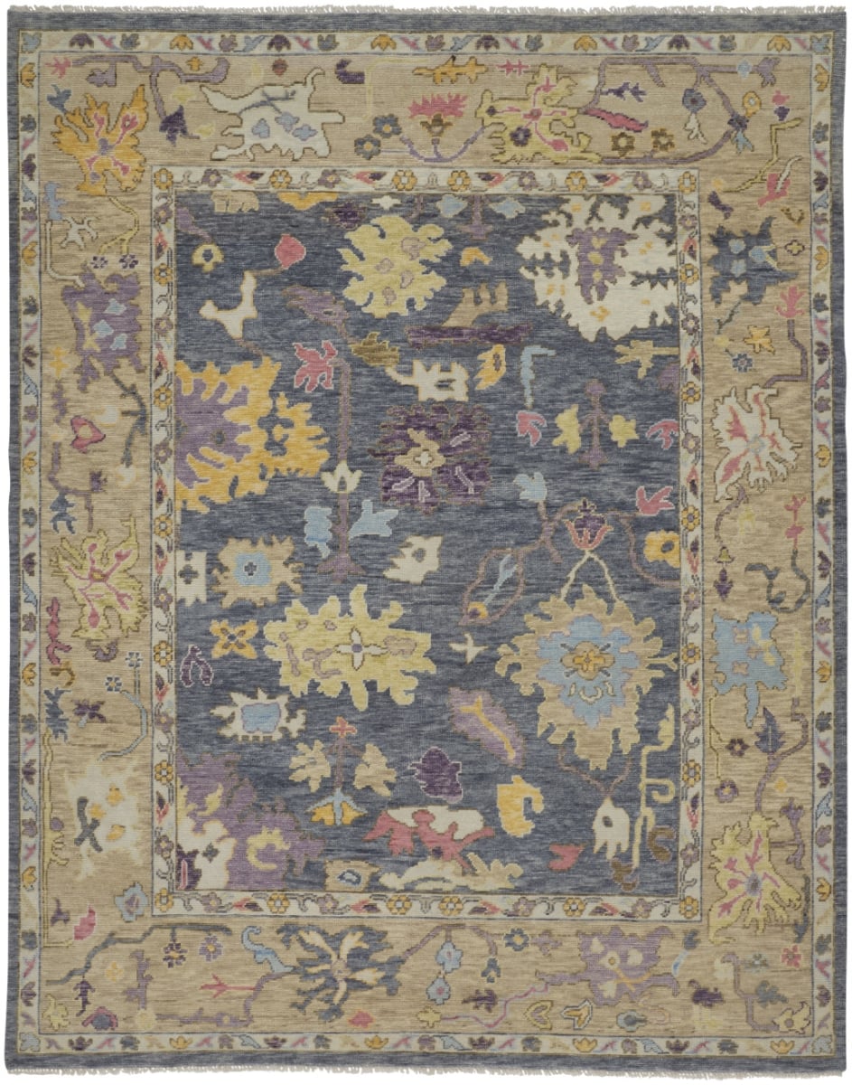 566247 2 x 3 ft. Wool Oriental Hand Knotted Rectangle Area Rug with Fringe, Gold, Blue & Purple