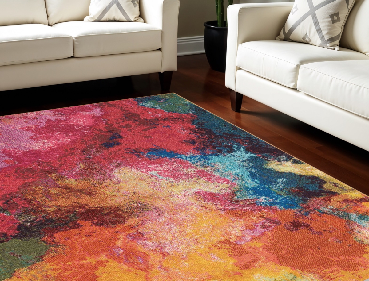 551240 8 x 11 ft. Abstract Non Skid Rectangle Area Rug, Navy Blue, Red & Orange