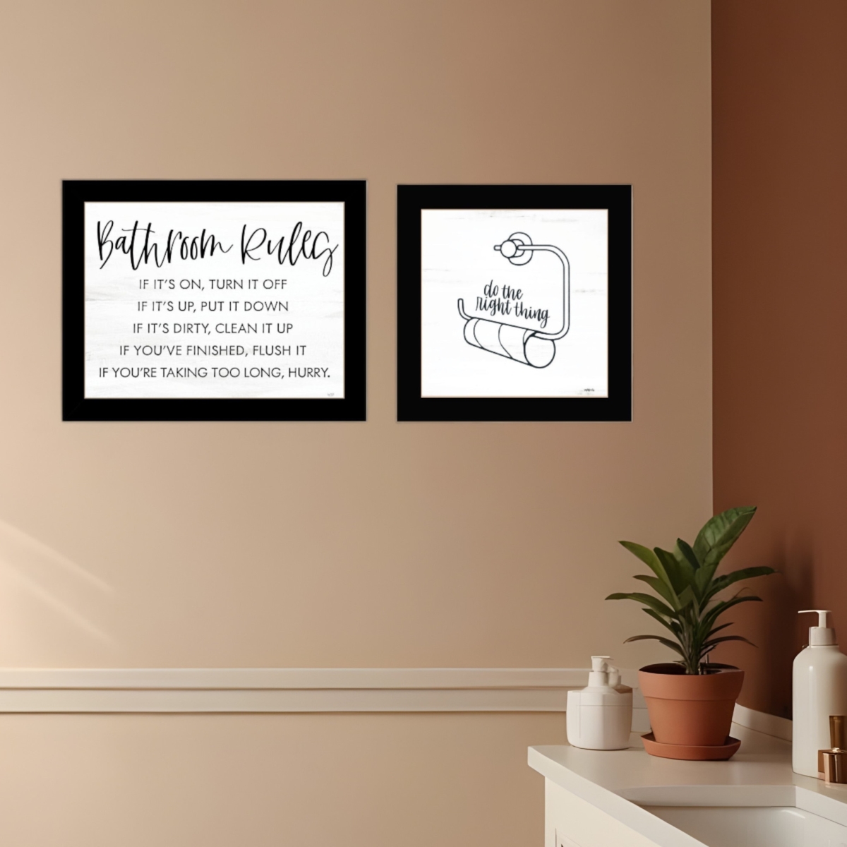 568422 Bathroom Rules Black Framed Textual Wall Art - Set of 2