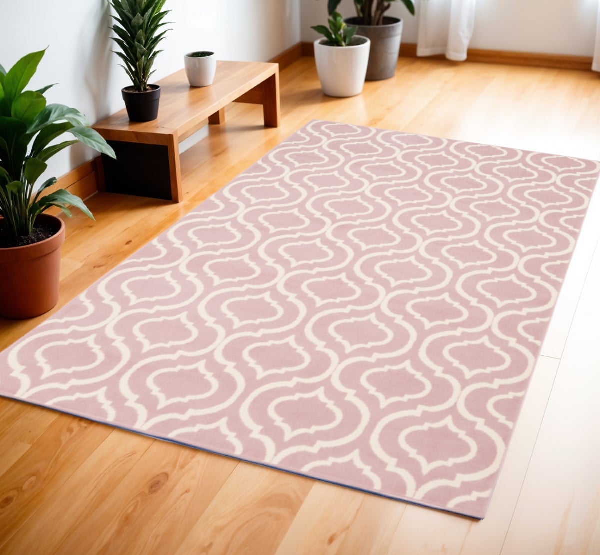 527714 4 x 6 ft. Moroccan Power Loom Rectangle Area Rug, Pink & Ivory