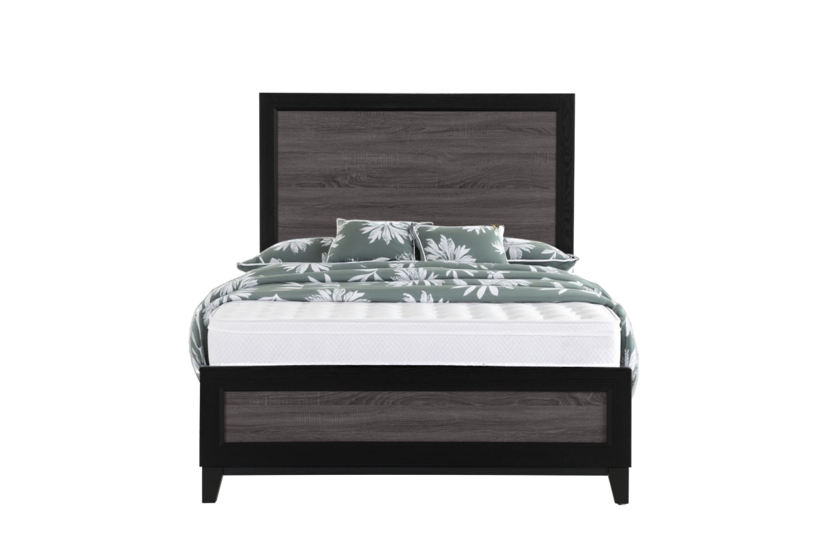 564764 Black & Gray Inlaid Panels Queen Size Bed Frame