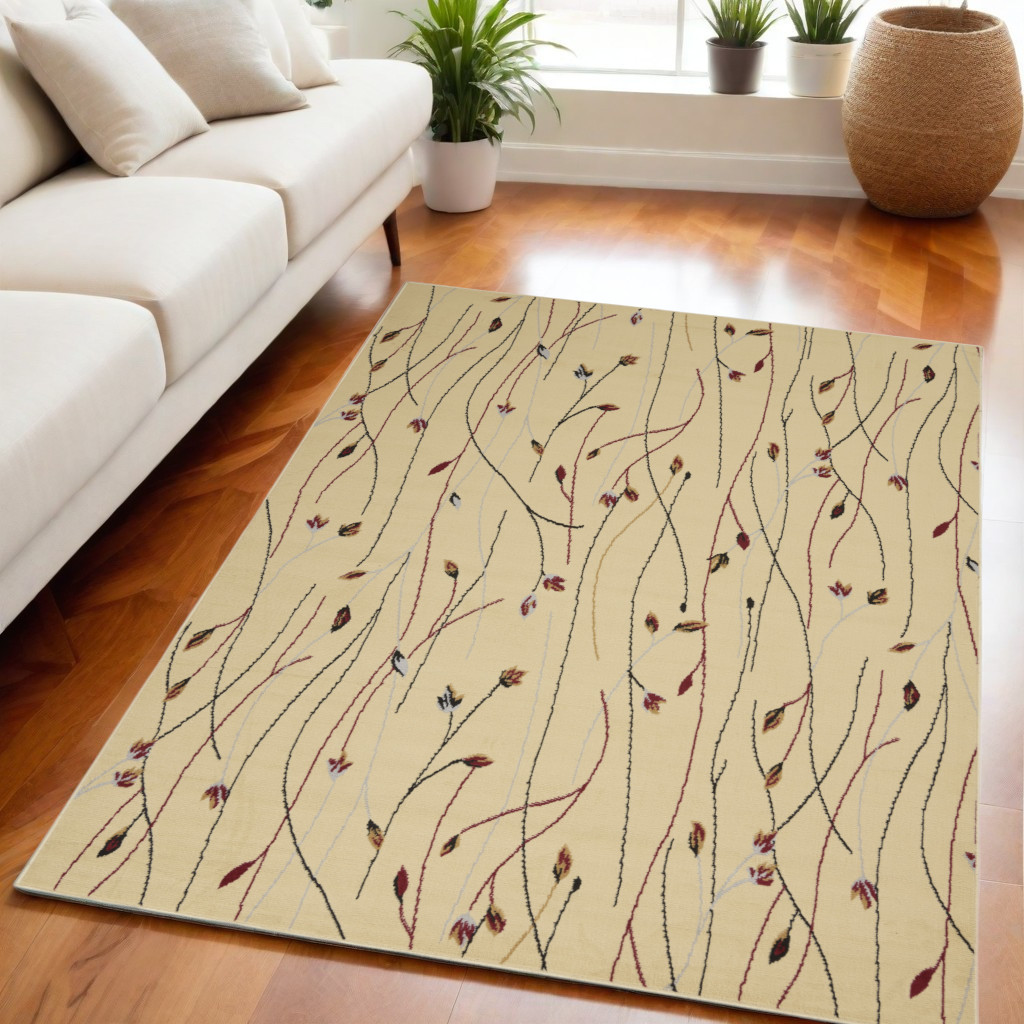 545397 5 x 7 ft. Floral Power Loom Rectangle Area Rug, Red & Ivory