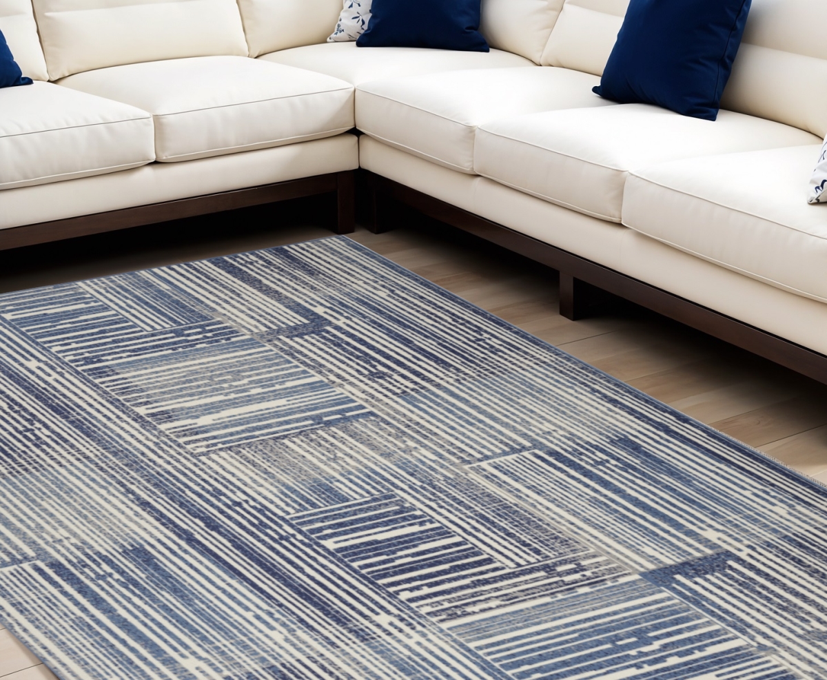 545338 8 x 10 ft. Striped Power Loom Rectangle Area Rug, Blue & Gray