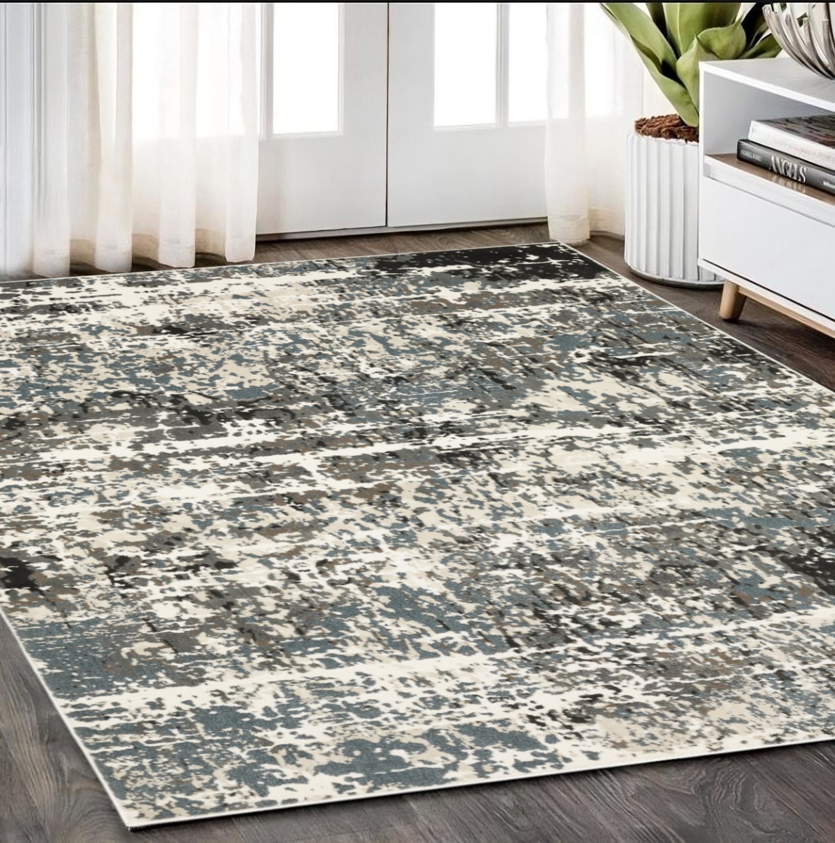 575455 5 x 8 ft. Abstract Rectangle Area Rug, Gray & Ivory