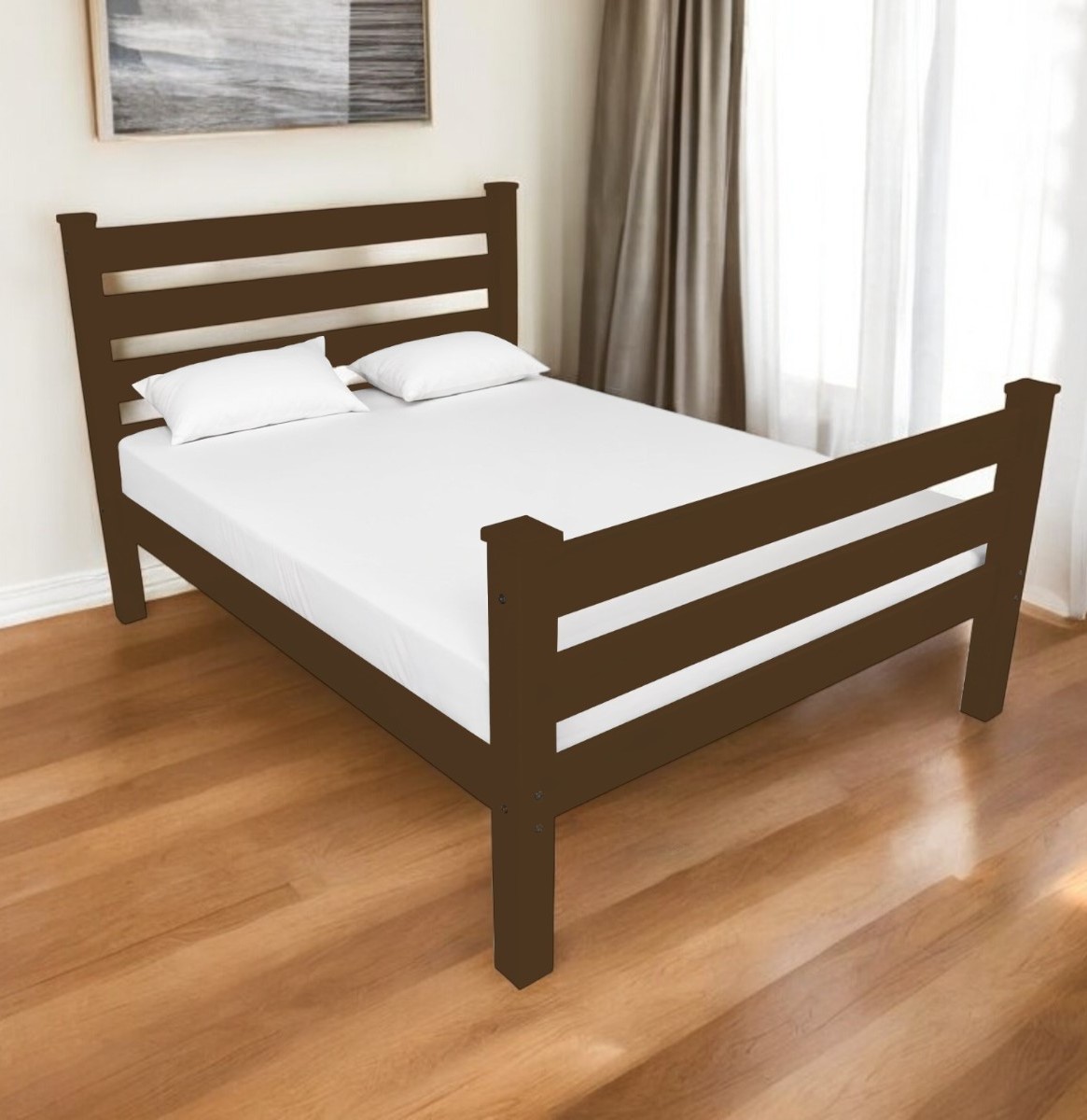 548162 Coffee Solid Wood Queen Size Bed Frame