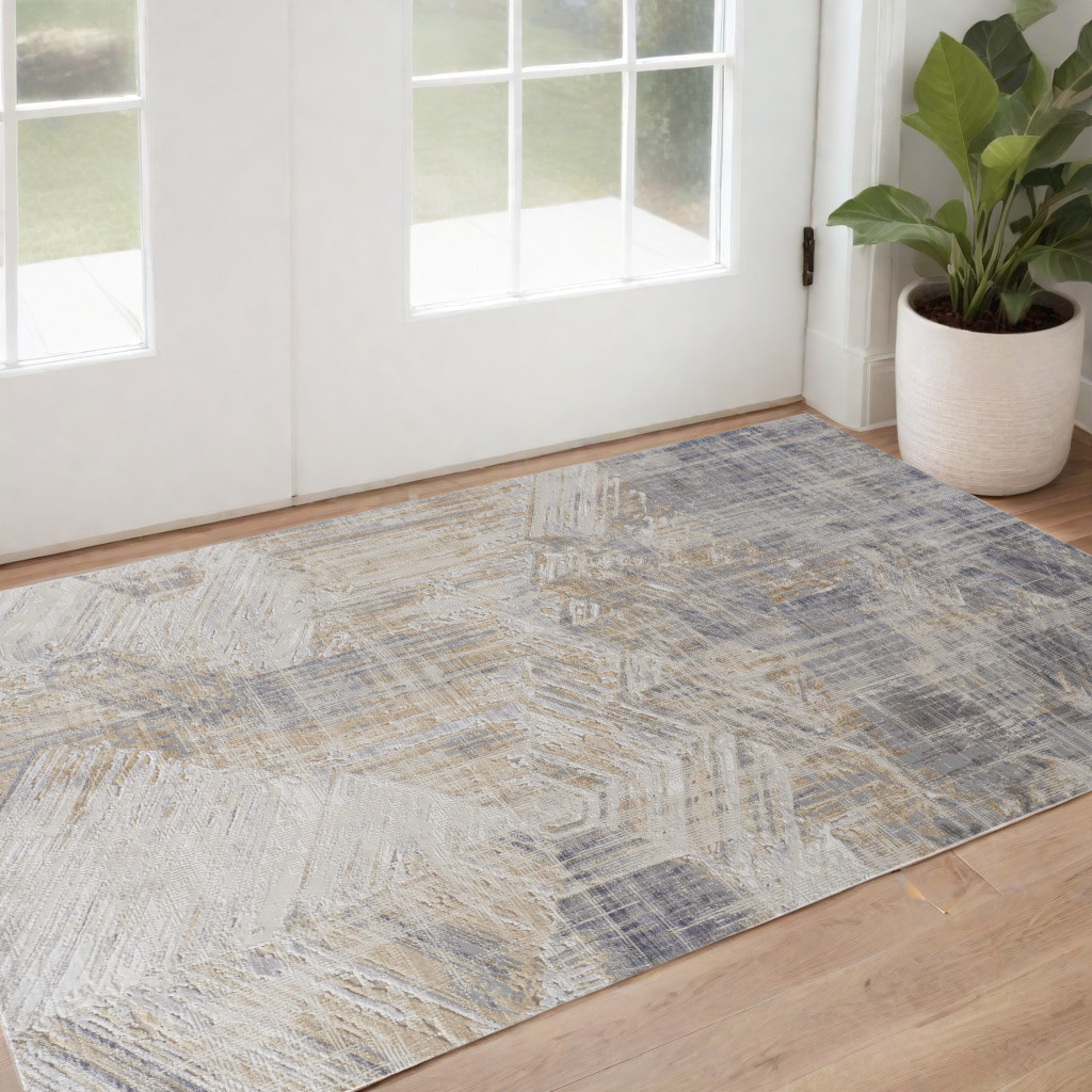567311 3 x 5 ft. Abstract Power Loom Worn Faded Rectangle Area Rug, Gray & Ivory