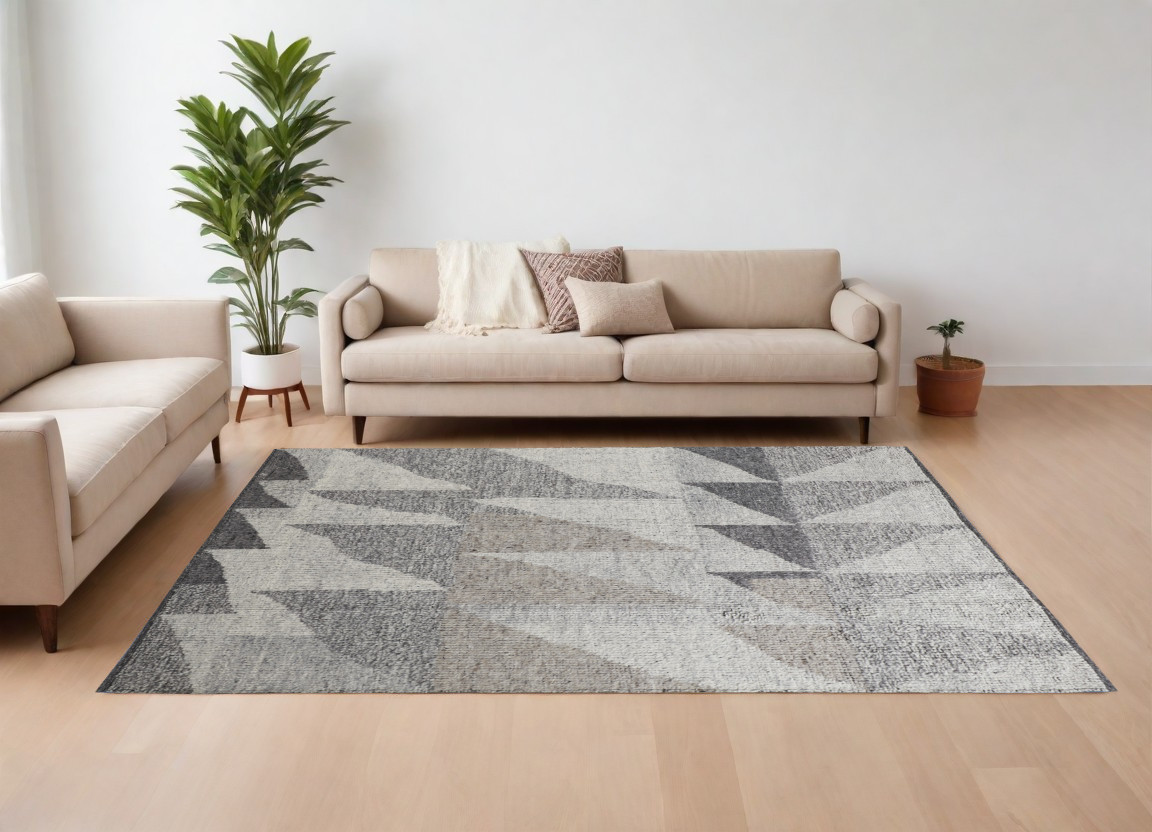 566412 12 x 15 ft. Wool Geometric Hand Knotted Rectangle Area Rug, Gray & Ivory