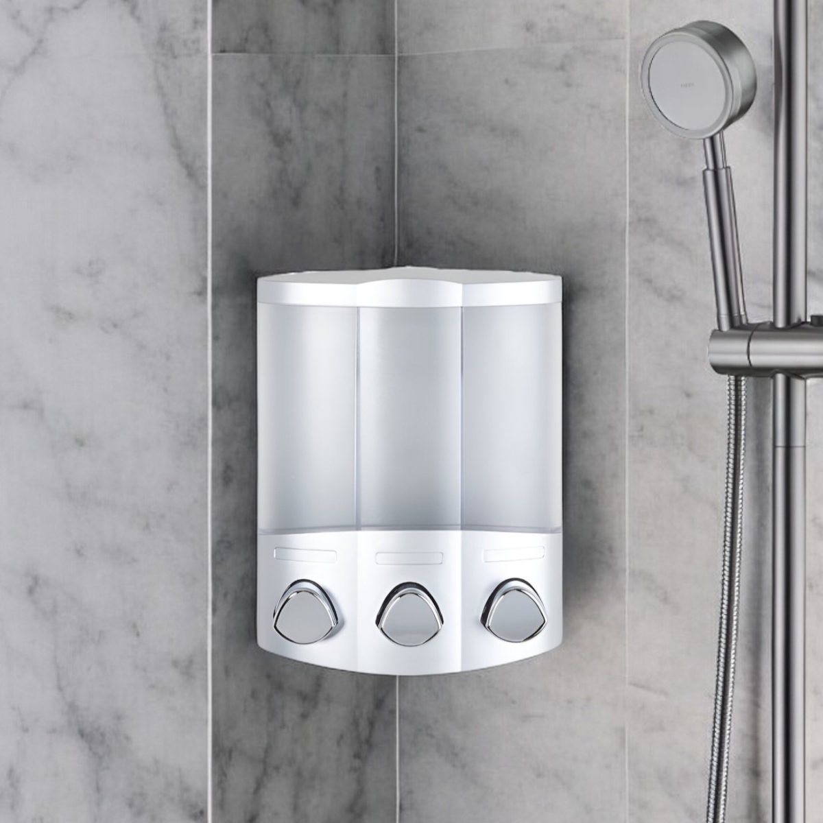 Picture of HomeRoots 571497 Contemporary Gray Heavy Duty Plastic Three Chamber Wall Mount Soap Dispenser