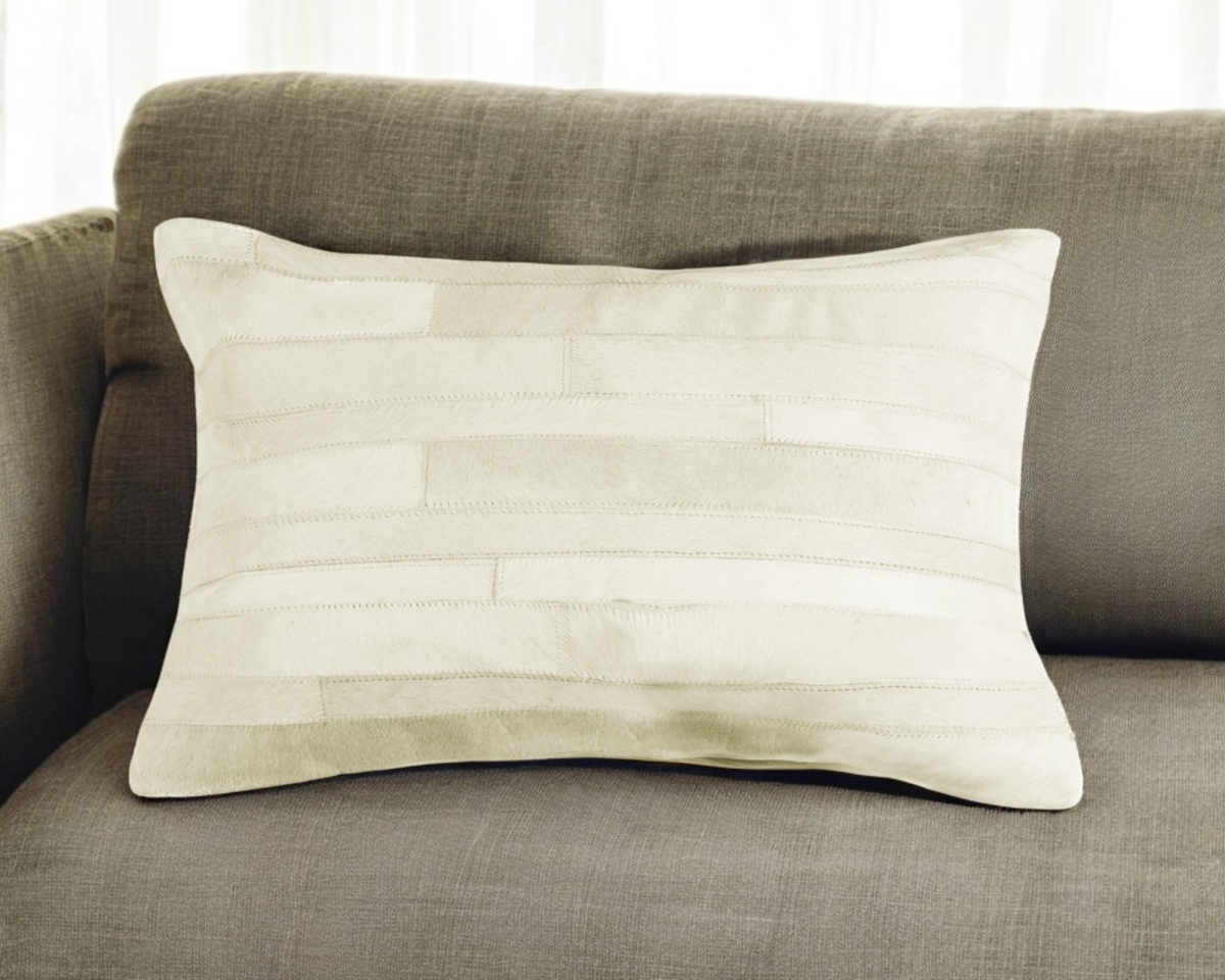 544626 12 x 20 in. Off White Patchwork Cowhide Lumbar Throw Pillow