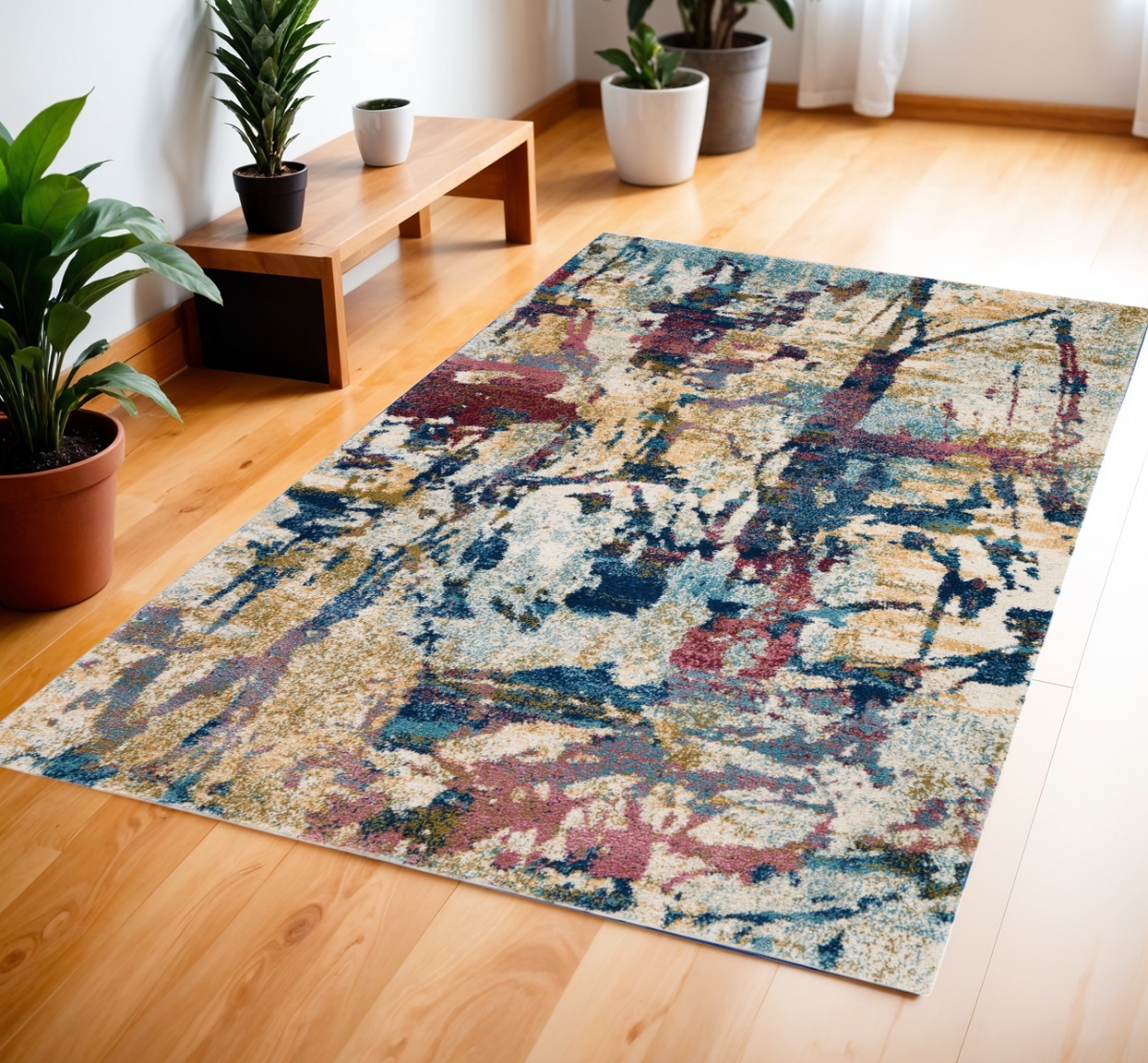 550928 4 x 6 ft. Abstract Distressed Rectangle Area Rug, Cream, Blue & Green