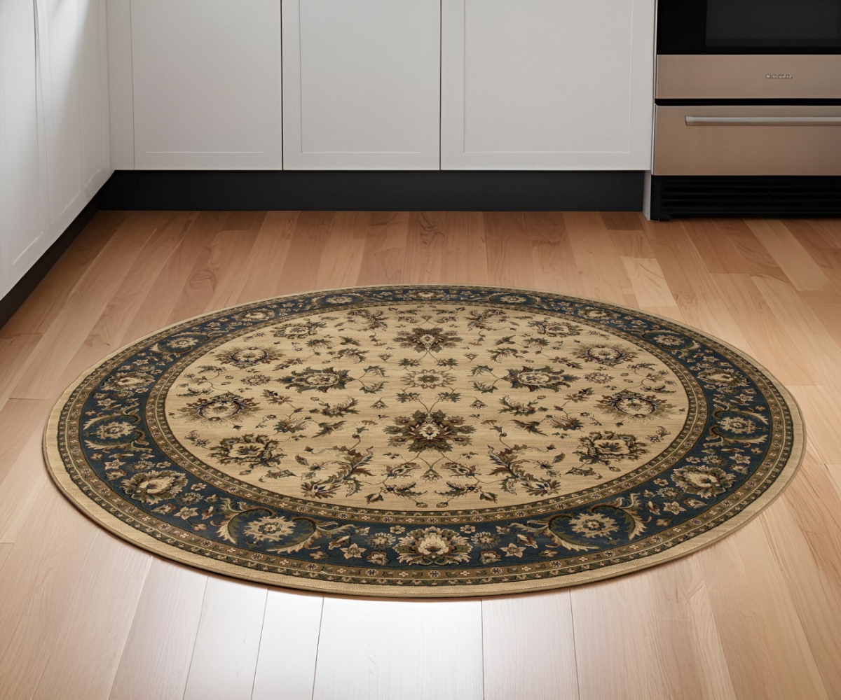 574182 6 ft. Oriental Power Loom Round Rug, Ivory & Blue