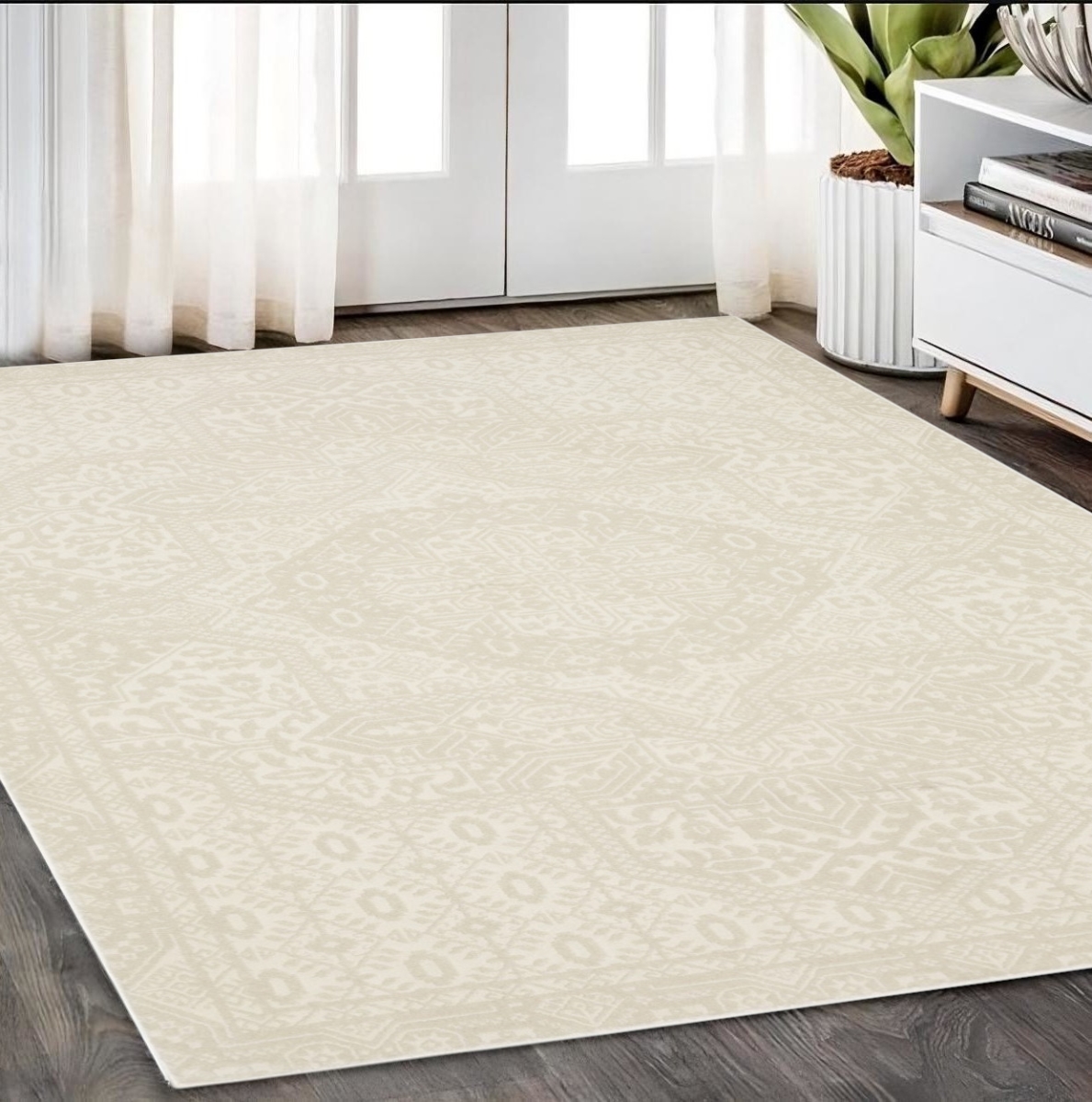 575453 5 x 8 ft. Medallion Rectangle Area Rug, Ivory & Beige