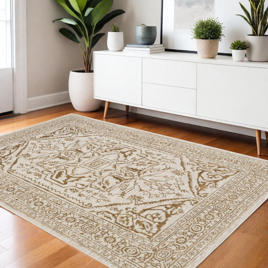 574687 4 x 6 ft. Oriental Rectangle Area Rug, Ivory & Gold
