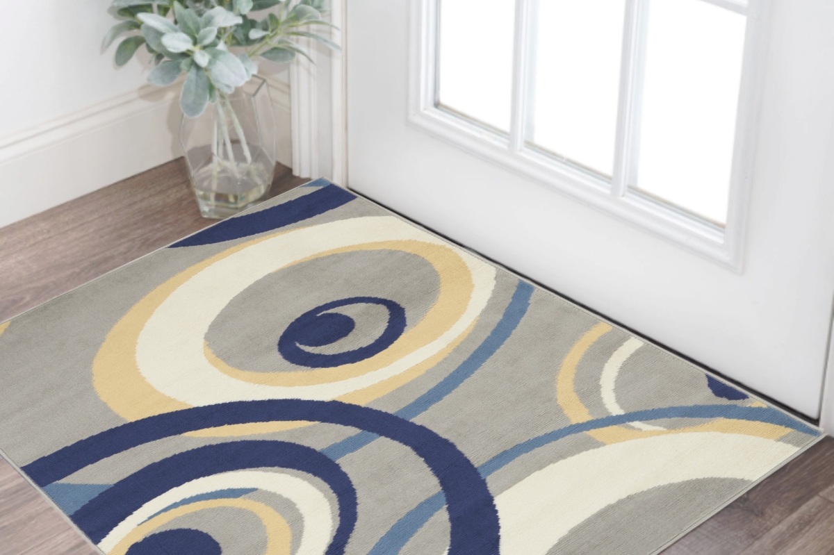 546060 3 x 5 ft. Geometric Power Loom Rectangle Area Rug, Gray & Blue