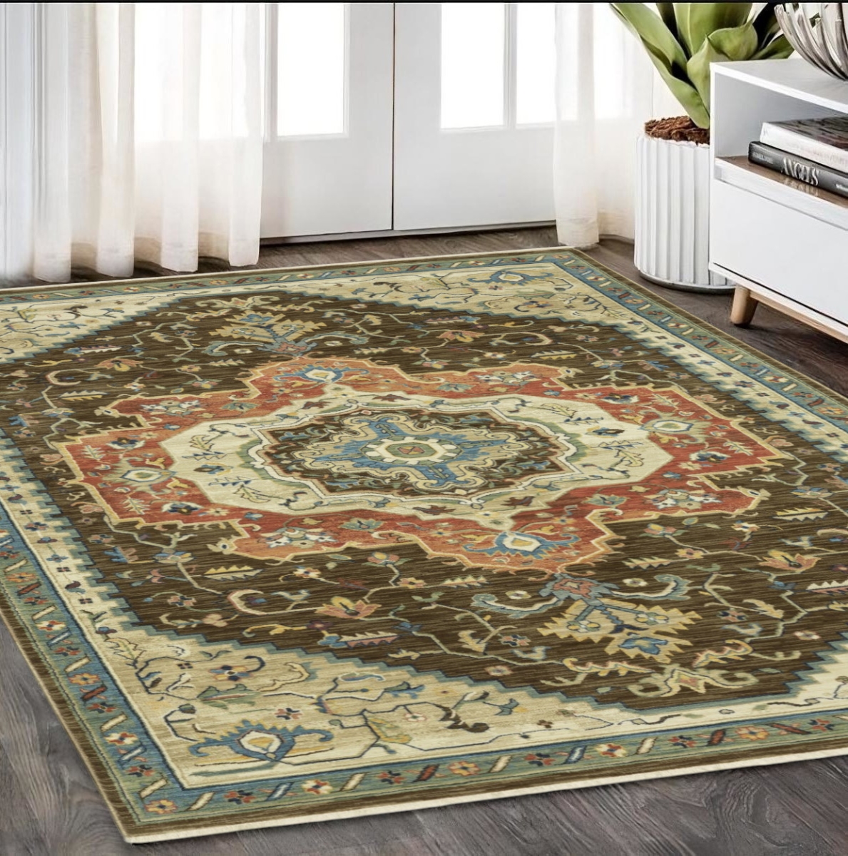 574609 5 x 8 ft. Oriental Rectangle Area Rug with Fringe, Brown & Orange