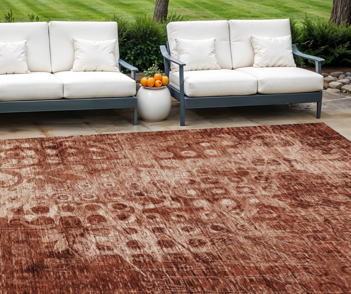 577000 10 x 14 ft. Ikat Washable Indoor & Outdoor Rectangle Area Rug, Orange