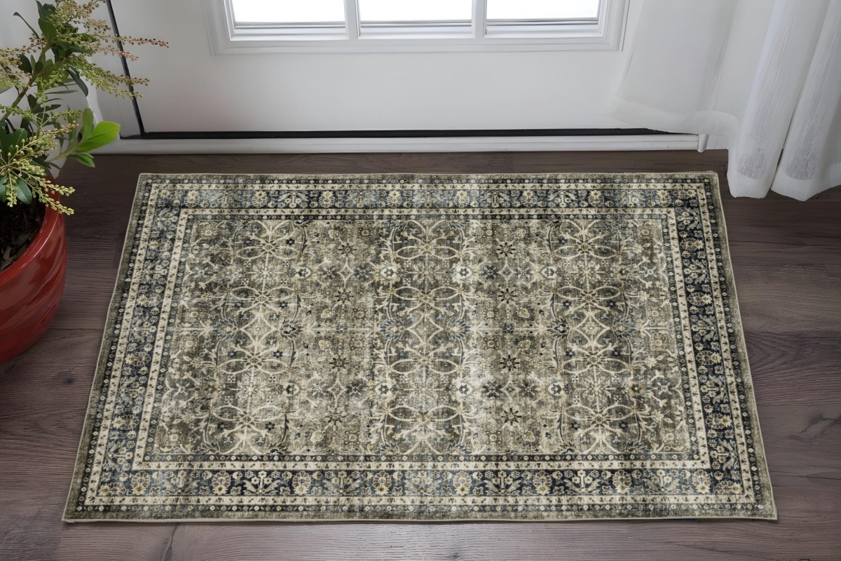 575182 2 x 3 ft. Charcoal & Blue Oriental Distressed Rectangle Area Rug