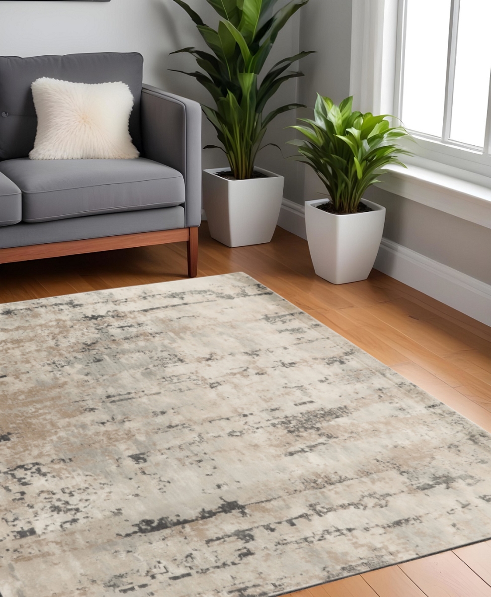 545134 4 ft. Beige & Gray Square Abstract Power Loom Area Rug