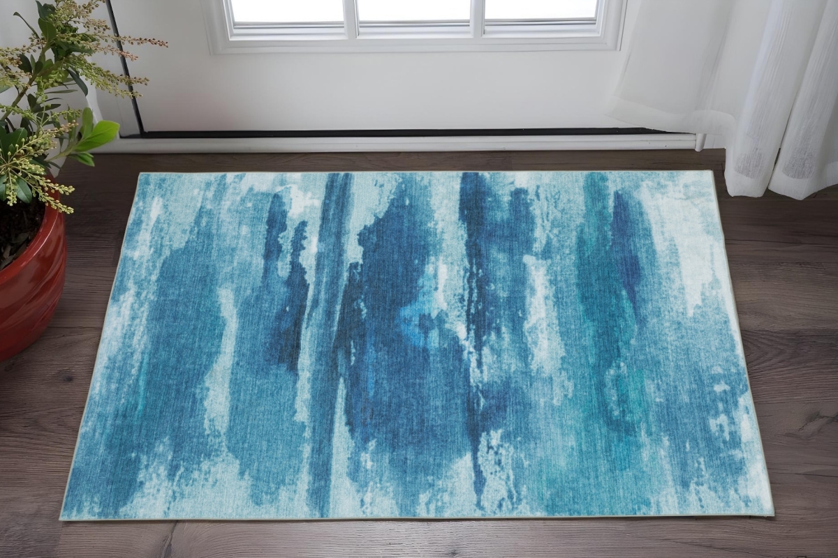 575186 2 x 3 ft. Abstract Distressed Rectangle Area Rug, Sky Blue & Ivory