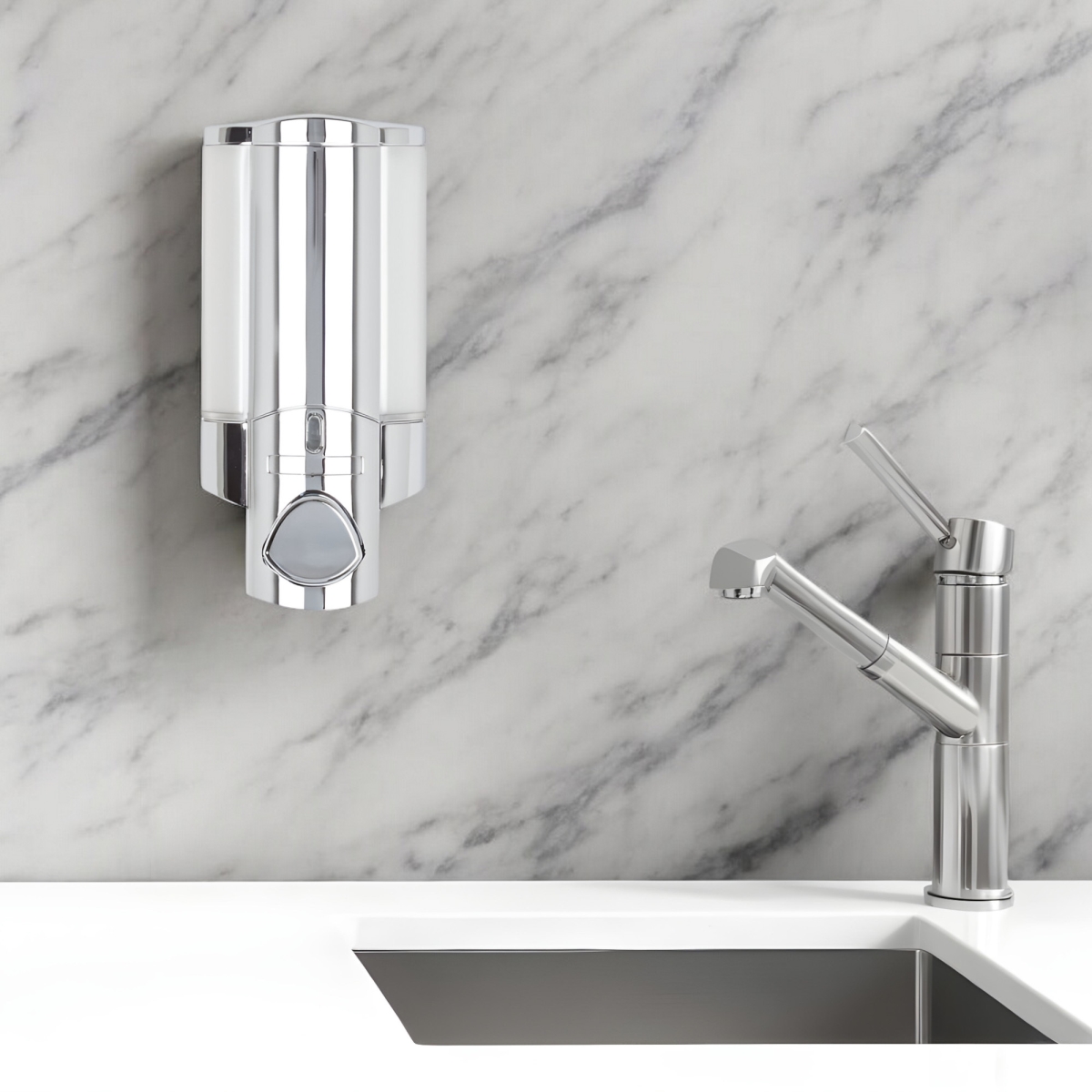 Picture of HomeRoots 571496 Silver Heavy Duty Plastic Wall Mount Soap Dispenser