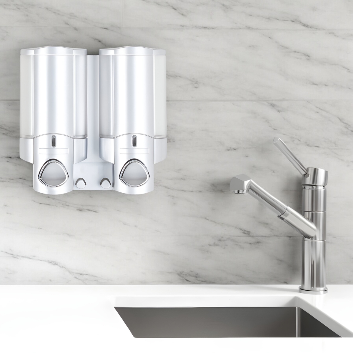 Picture of HomeRoots 571493 Gray Heavy Duty Plastic Two Chamber Wall Mount Soap Dispenser