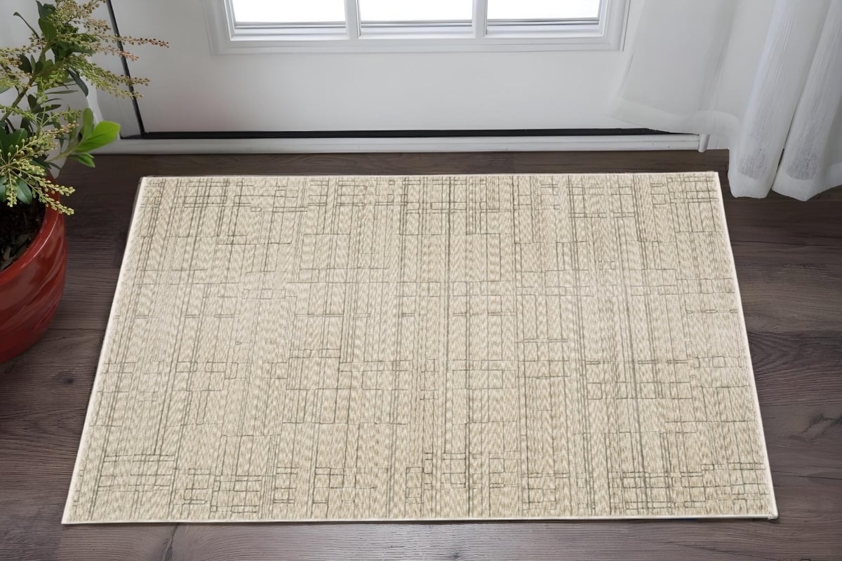 575692 3 x 5 ft. Geometric Rectangle Area Rug with Fringe, Beige & Brown