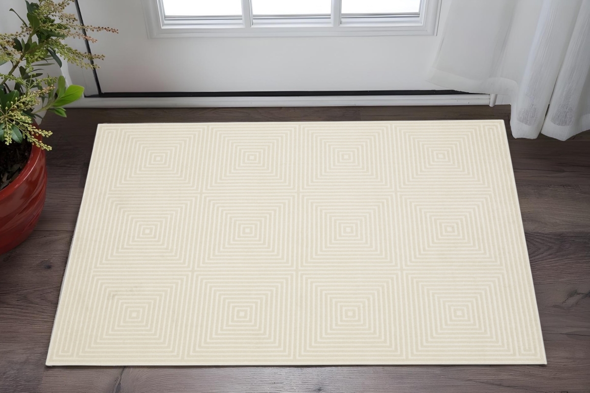 575257 3 x 5 ft. Geometric Rectangle Area Rug, Ivory & Beige