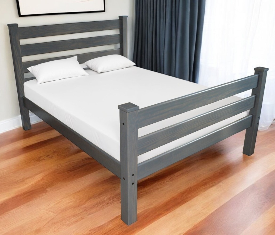 548164 Traditional Gray Solid Wood Queen Size Bed Frame