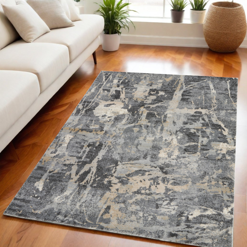 551210 5 x 7 ft. Abstract Distressed Rectangle Area Rug, Ivory, Black & Gray
