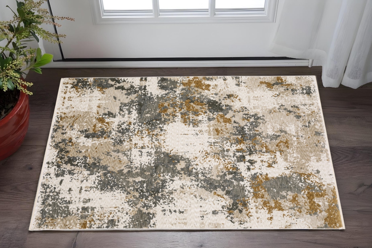 575426 3 x 5 ft. Abstract Rectangle Area Rug with Fringe, Beige & Gray
