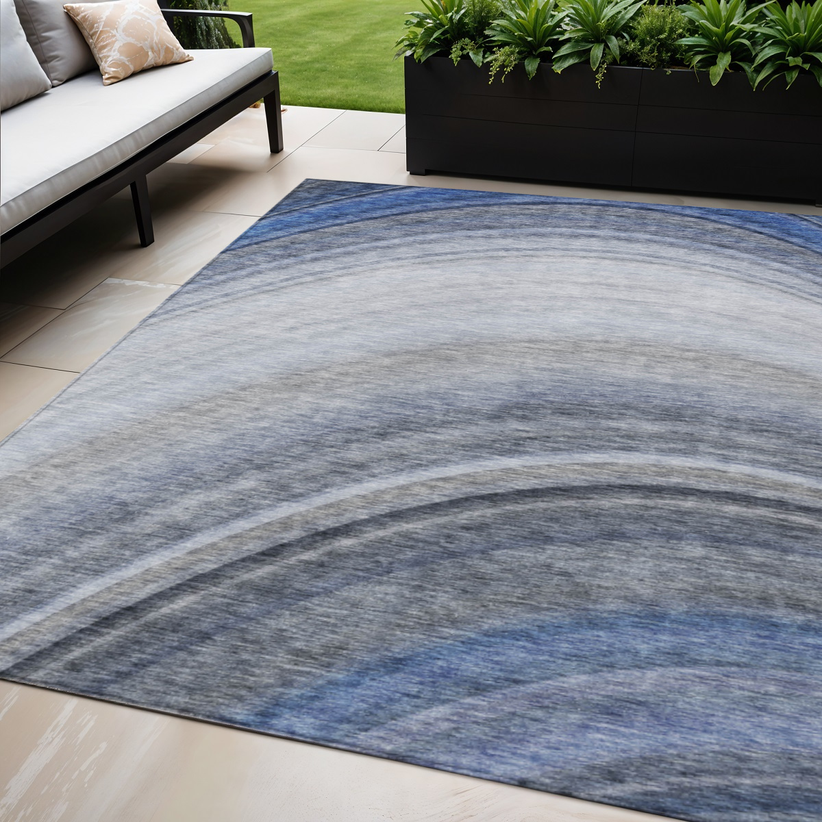 577290 5 x 8 ft. Abstract Washable Indoor & Outdoor Rectangle Area Rug, Denim Blue & Navy Blue