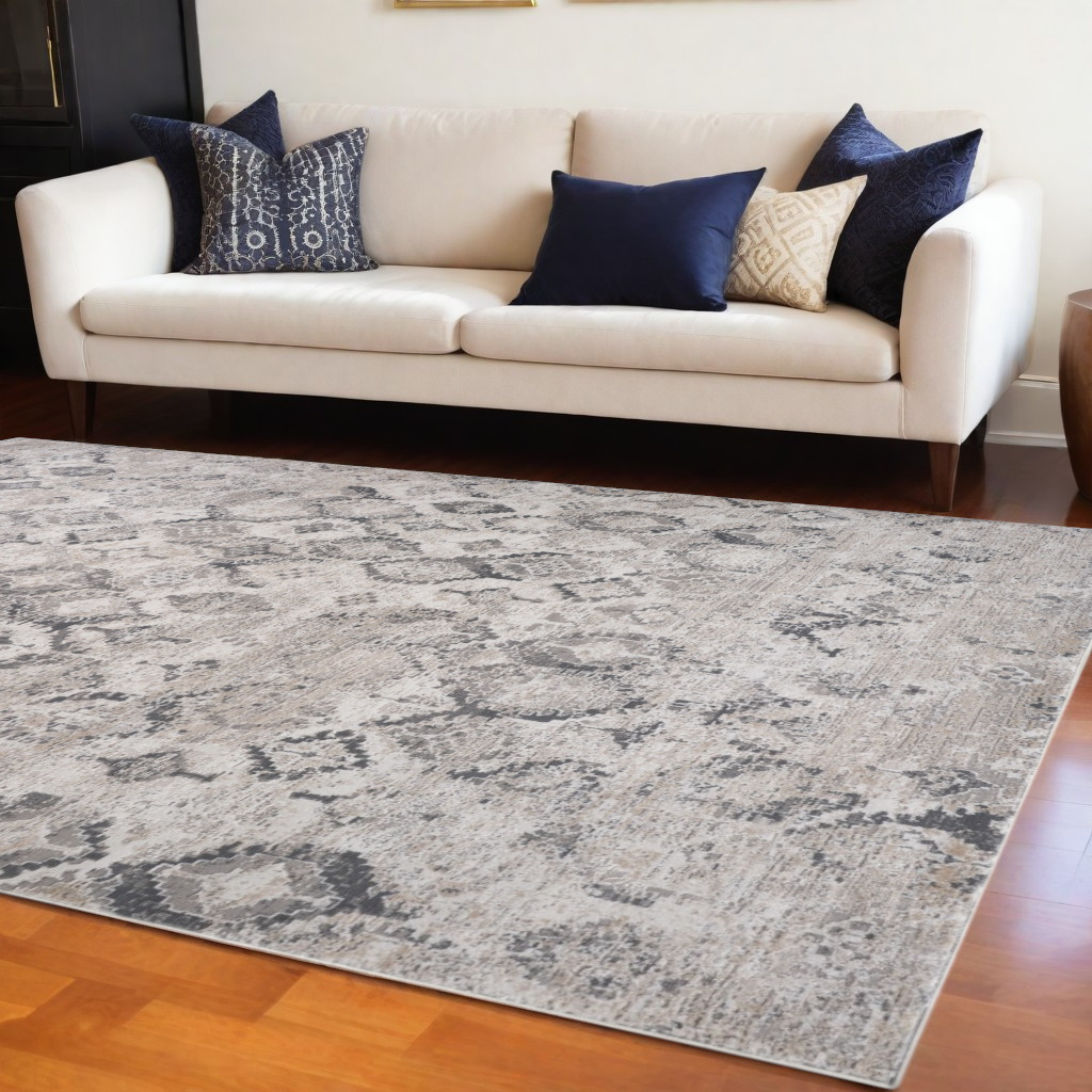 558943 8 x 11 ft. Abstract Distressed Rectangle Area Rug, Beige & Gray