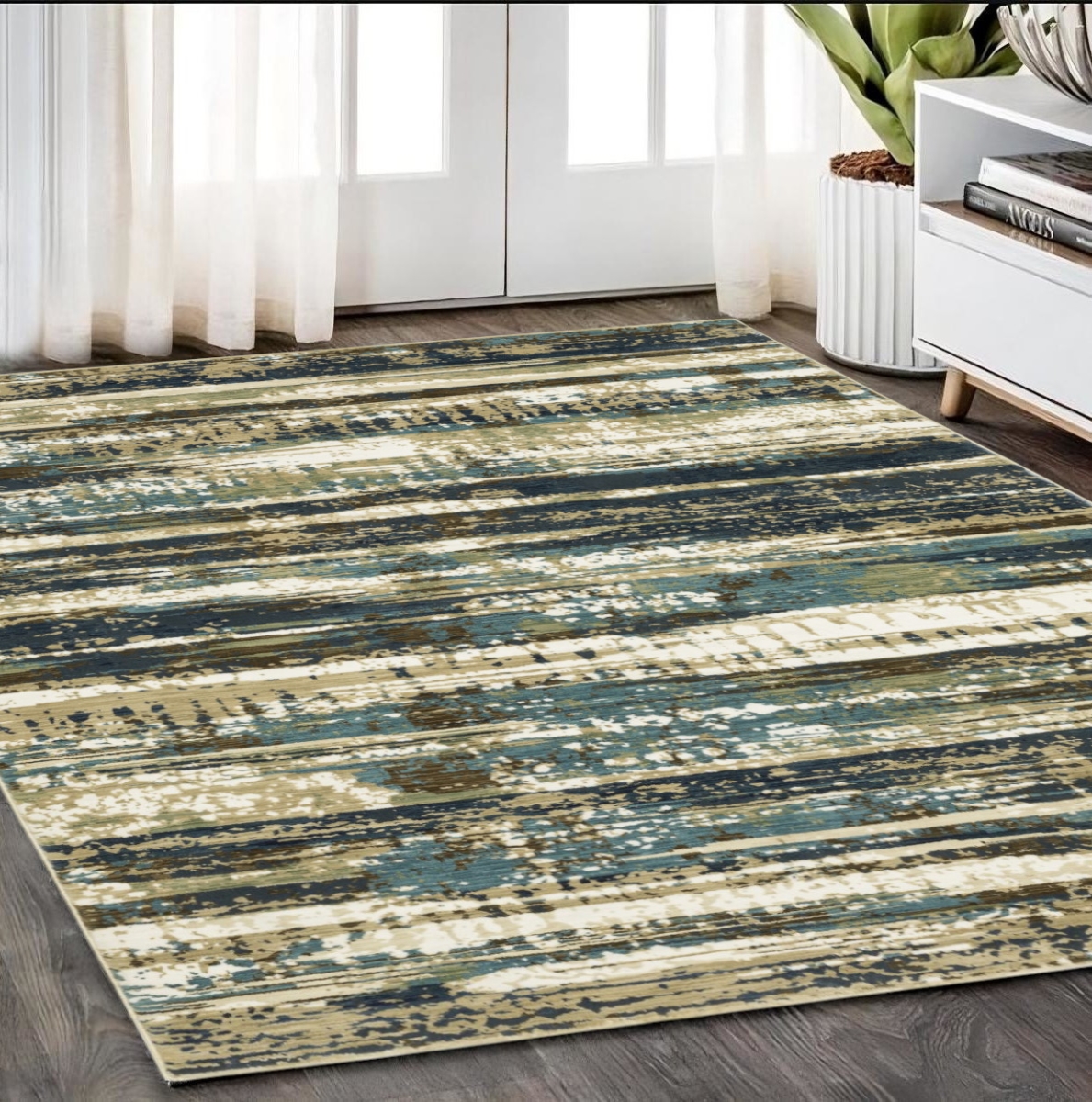 575573 5 x 8 ft. Abstract Rectangle Area Rug, Beige & Blue