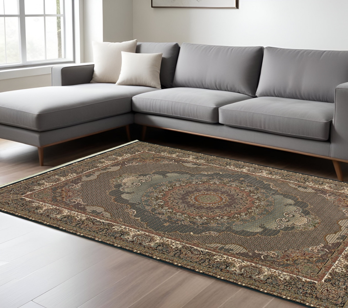 574530 10 x 13 ft. Medallion Traditional Rectangle Area Rug with Fringe, Blue & Red