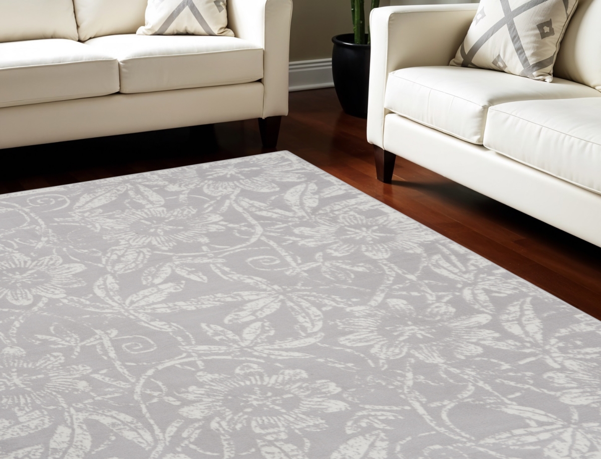 551443 8 x 12 ft. Floral Distressed Non Skid Rectangle Area Rug, Ivory & Gray