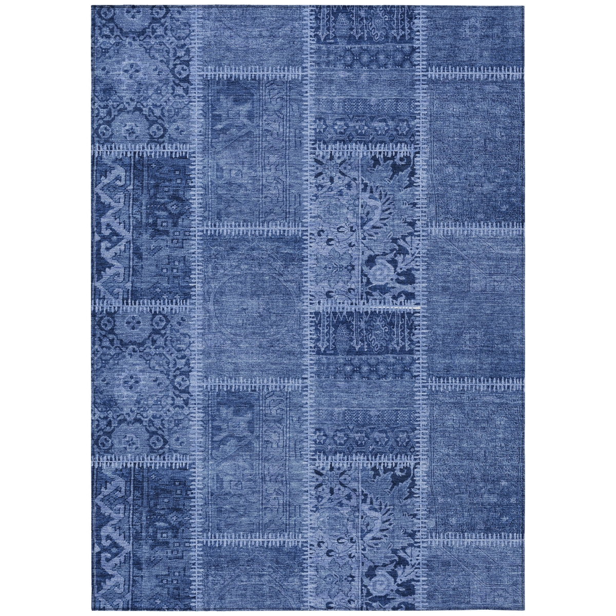 579386 5 x 8 ft. Patchwork Washable Indoor & Outdoor Rectangle Area Rug, Navy Blue & Denim Blue