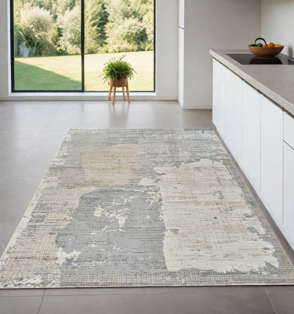 558844 4 x 6 ft. Abstract Distressed Rectangle Area Rug, Gray & Cream