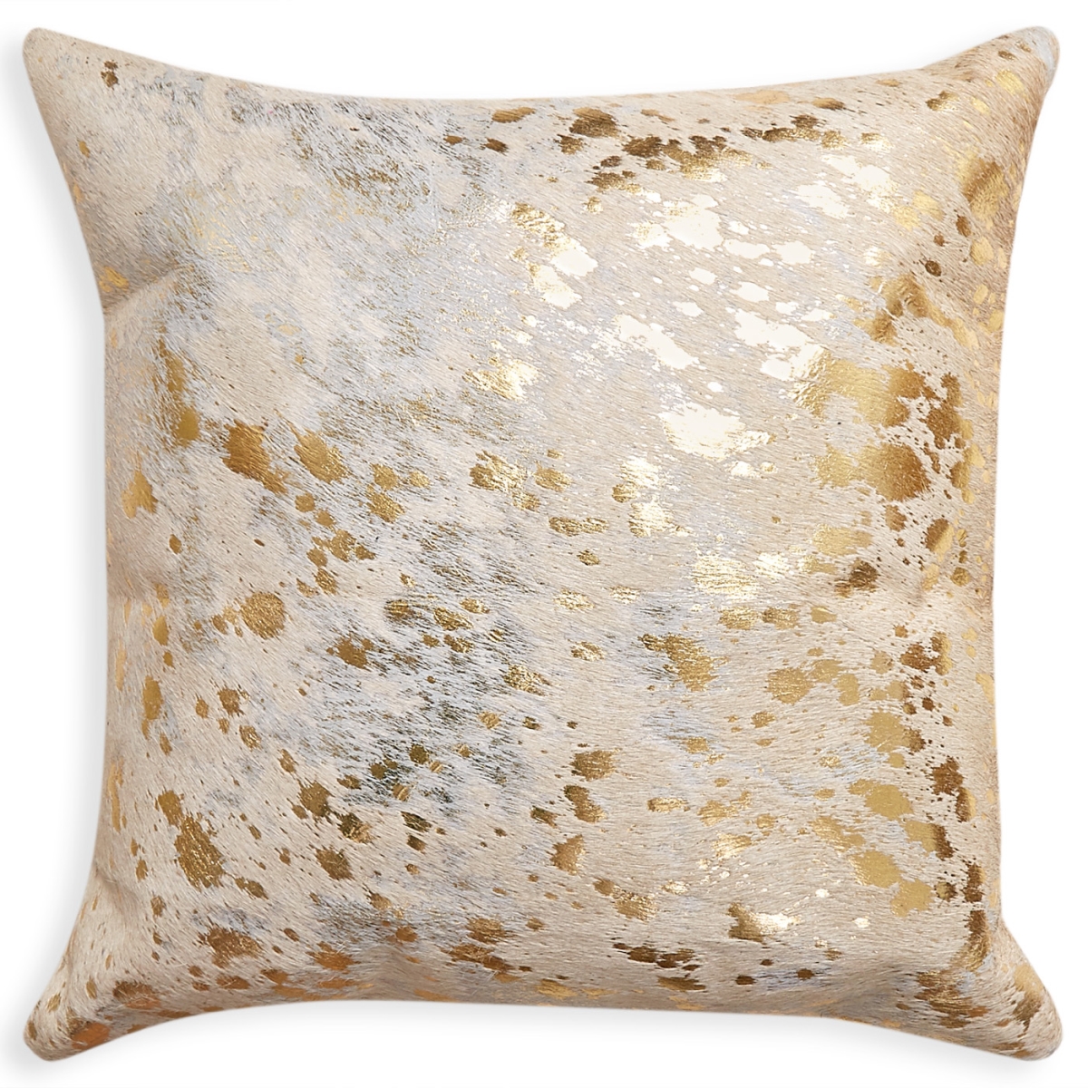 18 x 18 in. Cowhide Pillow - Natural & Gold