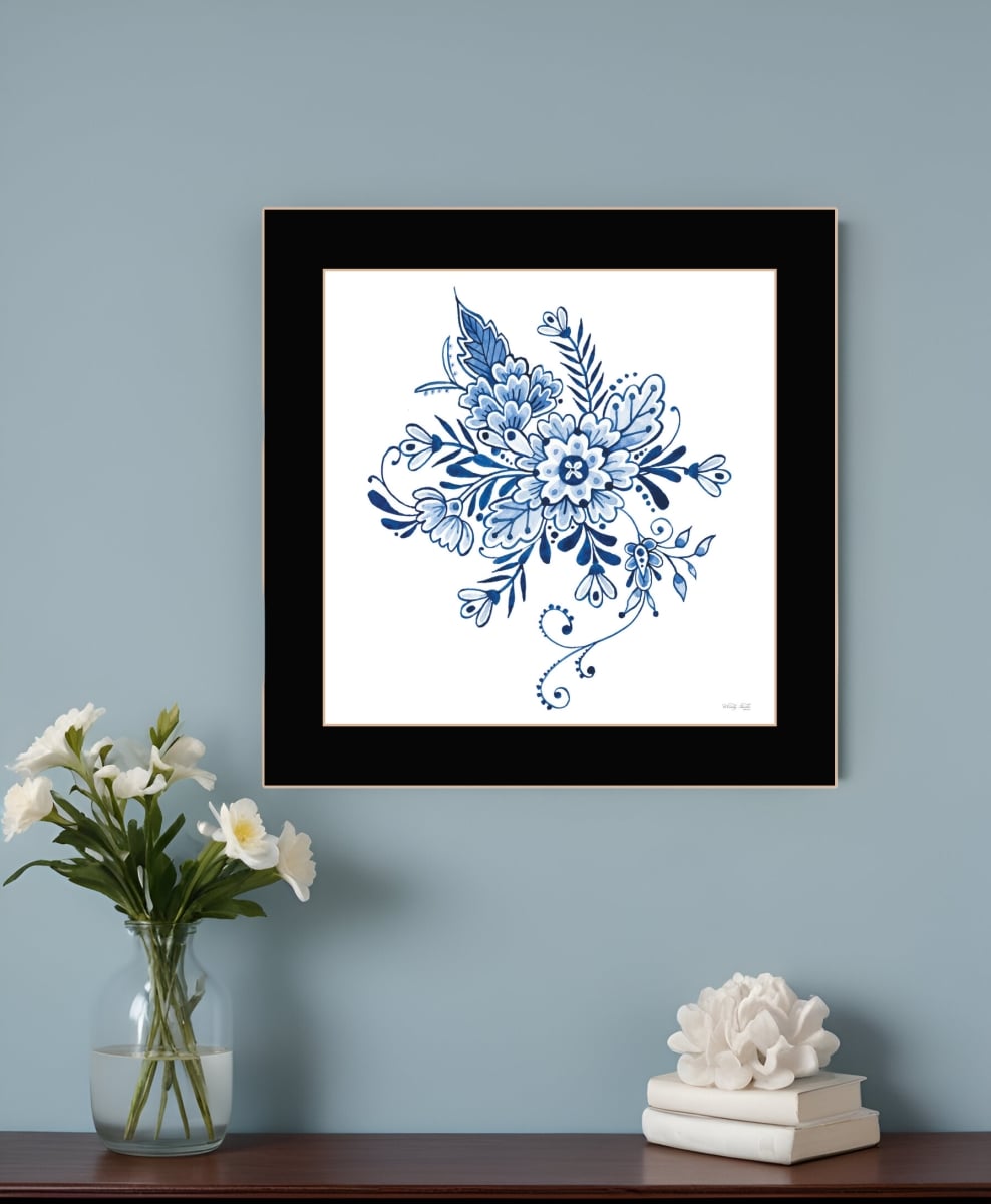 530112 Horizontal Floral Calligraphy Sketches Black Framed Print Wall Art