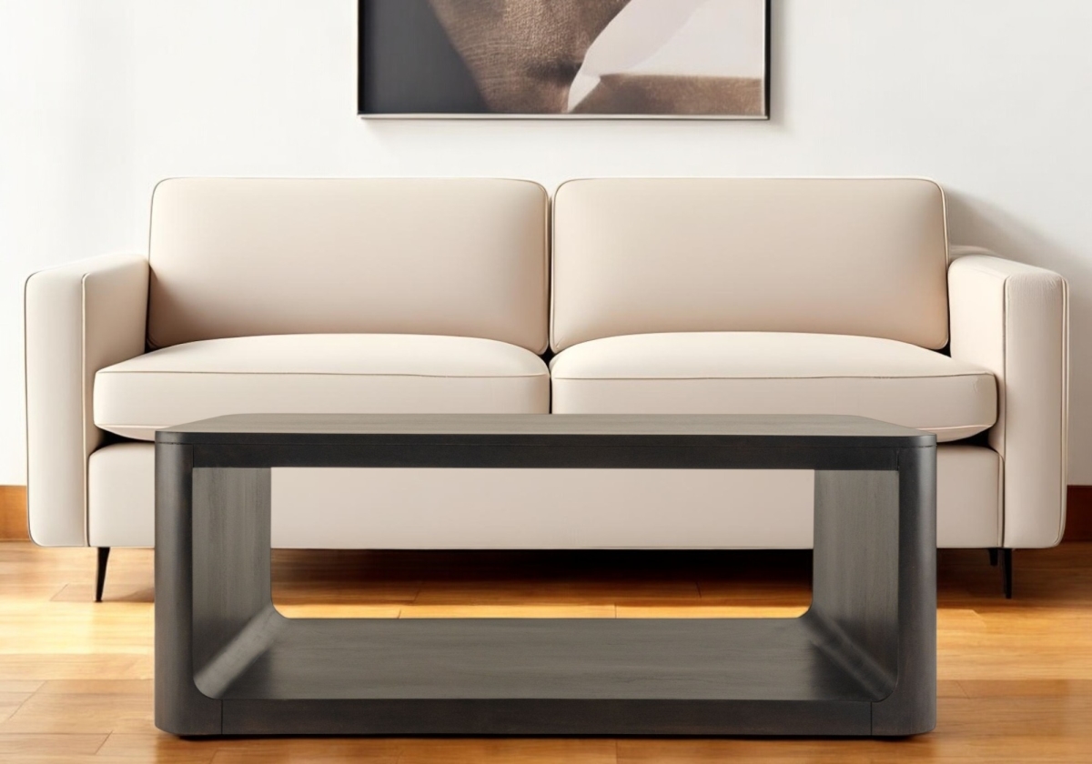 573464 48 in. Walnut Solid Wood Floor Shelf Coffee Table with Shelf