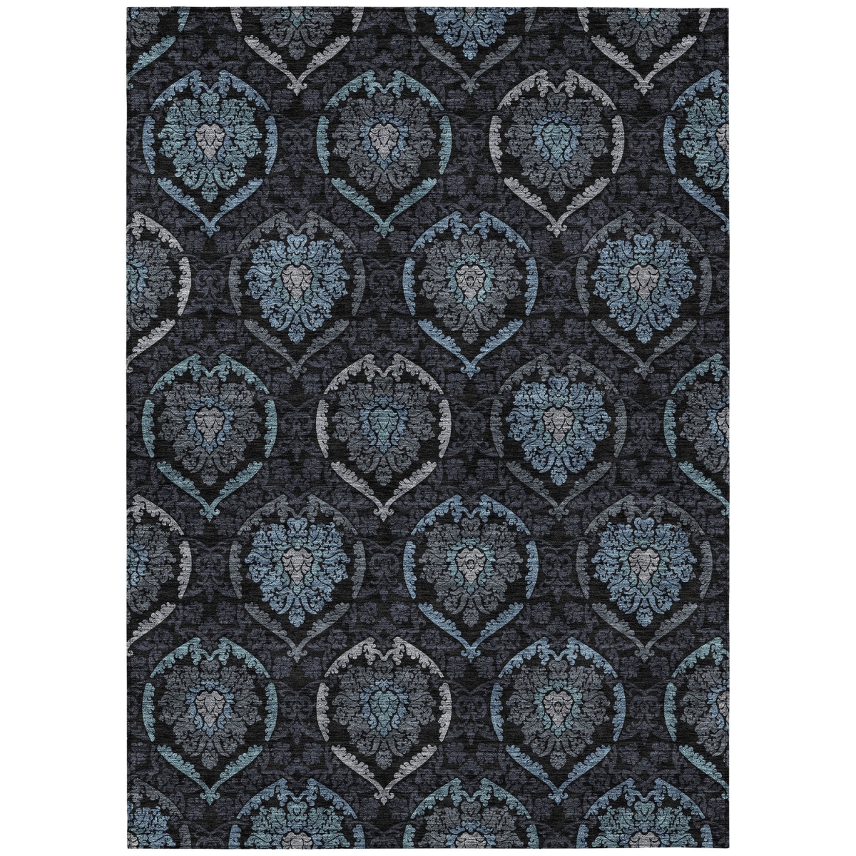 587701 8 x 10 ft. Medallion Washable Indoor & Outdoor Rectangle Area Rug, Blue, Charcoal & Gray