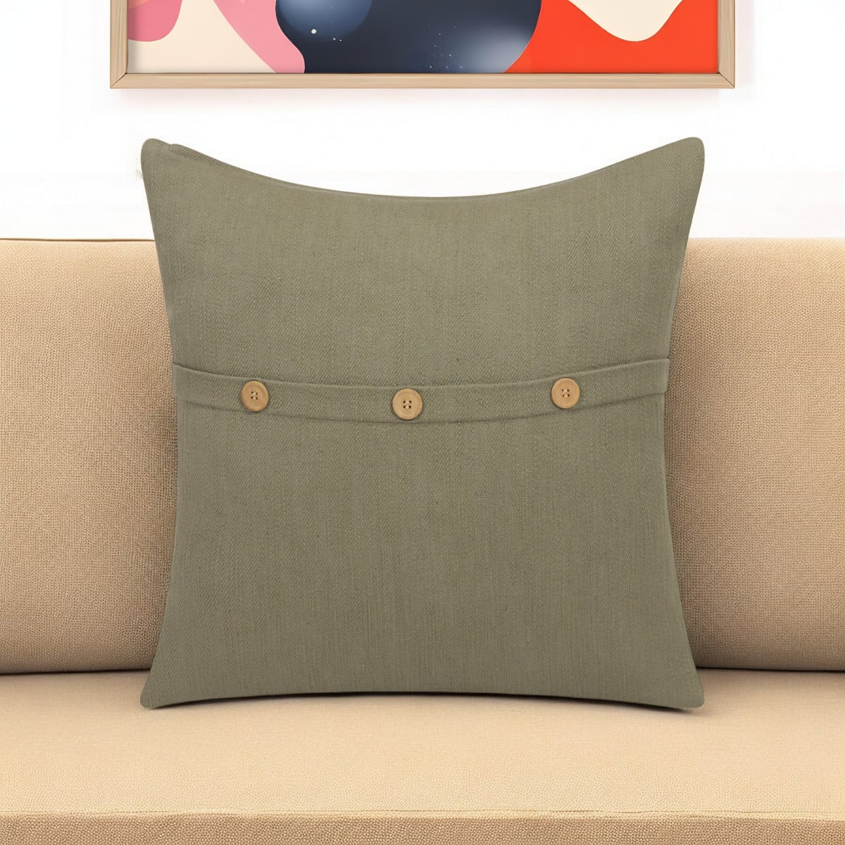 535247 20 in. Sage Green Cotton Throw Pillow with Buttons