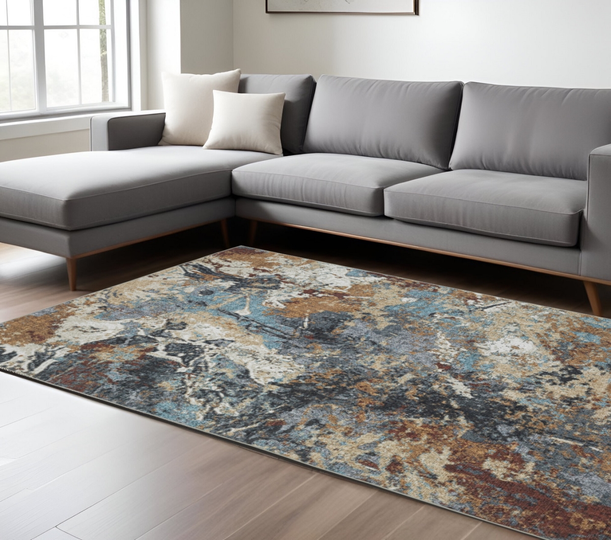 574989 8 x 10 ft. Abstract Distressed Rectangle Area Rug, Blue & Rust
