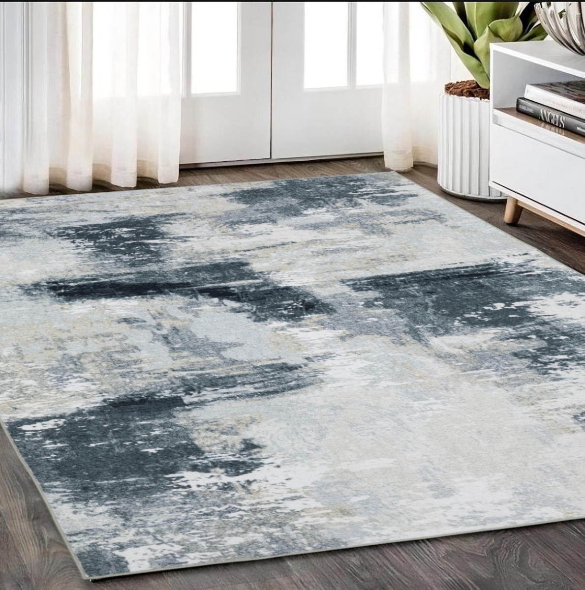 574984 5 x 7 ft. Abstract Distressed Rectangle Area Rug, Ivory & Gray